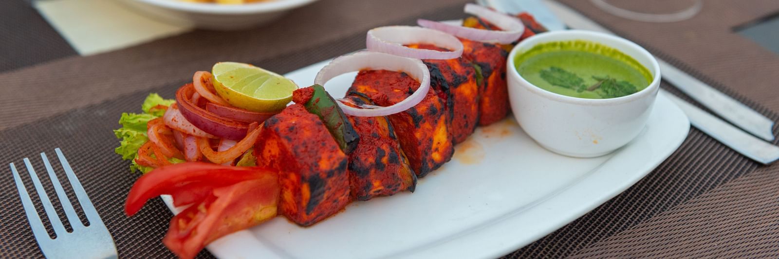 Paneer tikka served with fresh green chutney at DLS The Classio